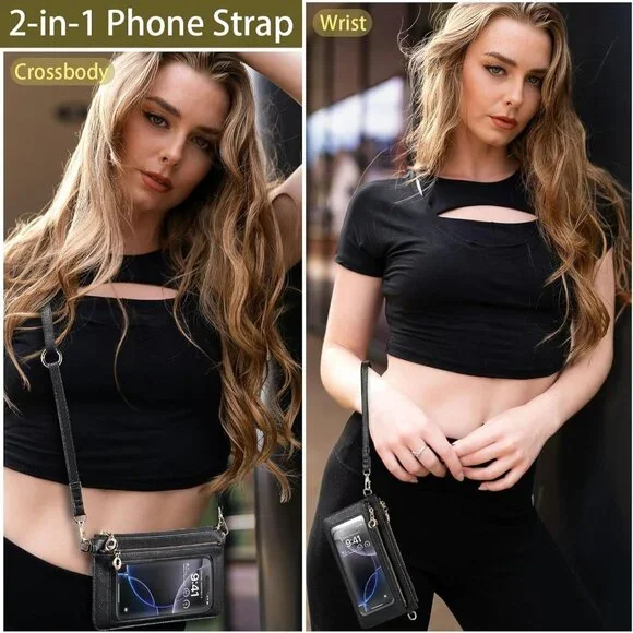 Chic Vegan Leather Mini Wallet Purse with Adjustable Strap & Touch Screen Access